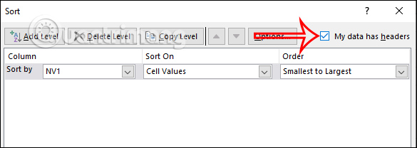 Vùng dữ liệu có tiêu đề trong Excel