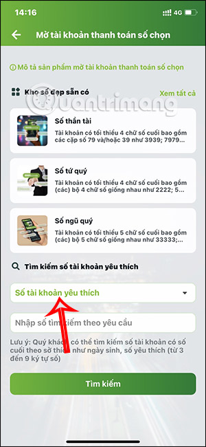 Chọn số tài khoản Vietcombank