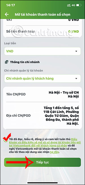 Số tài khoản Vietcombank miễn phí