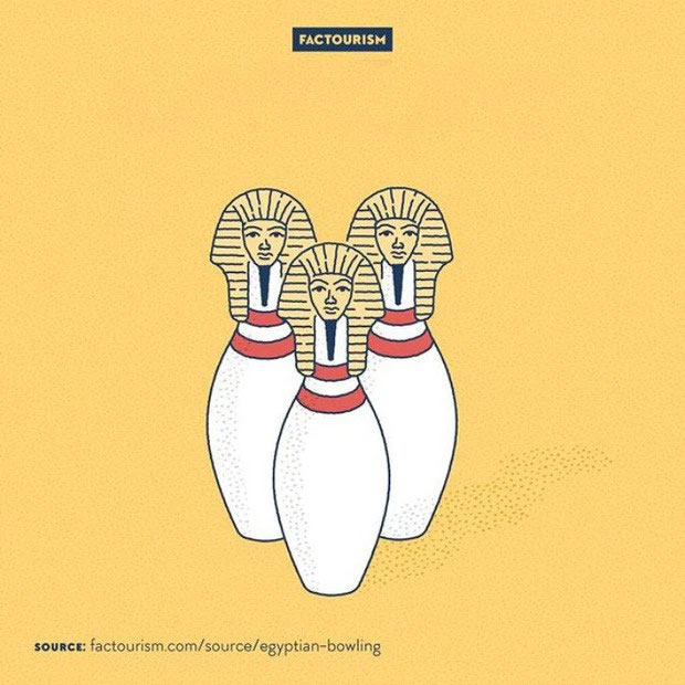 8. Bowling là một trò chơi được người Ai Cập cổ nghĩ ra từ cách đây 5000 năm. Khi đó, 2 người chơi sẽ ném trên 1 sảnh lớn với đường ném dài khoảng 4m.