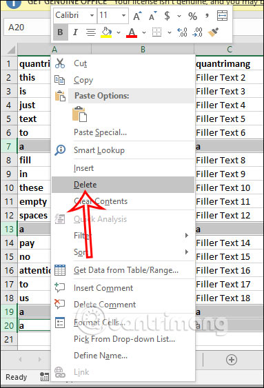 Xóa hàng dữ liệu trùng trong Excel