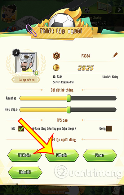 Ấn vào mục Giftcode.