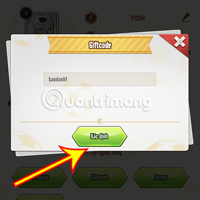 Tiến hành nhập code vào khung hội thoại rồi ấn Xác định.