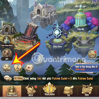 Tại giao diện Thành Chính, chọn Hệ thống.