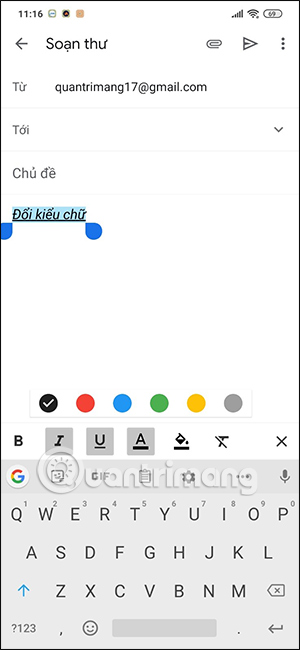 Change font format on Gmail phone