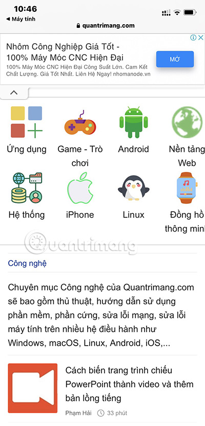 Bạn được tự động chuyển tới website chỉ định thông qua trình duyệt mặc định của điện thoại