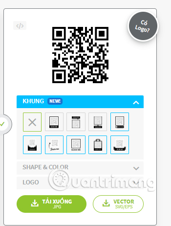 Quét mã QR xuất hiện tại phía bên phải giao diện