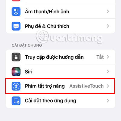 Vào phần Phím tắt trợ năng của điện thoại