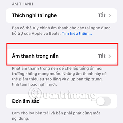 Truy cập phần Âm thanh trong nền