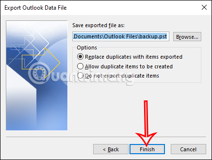 Choose Outlook backup location