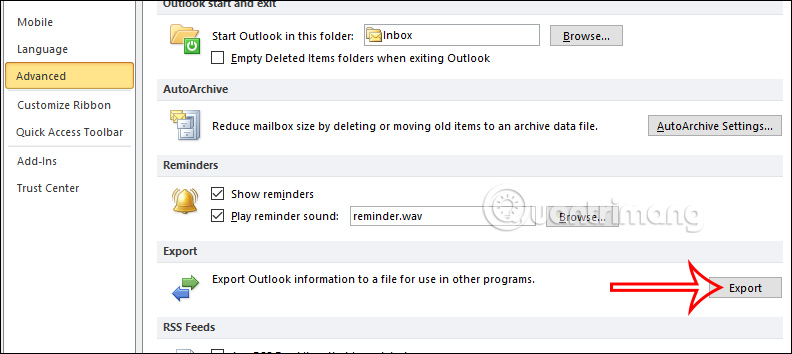 Backup data on Outlook 2010