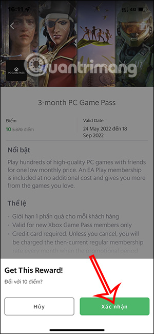 Redeem rewards points on Game Pass 