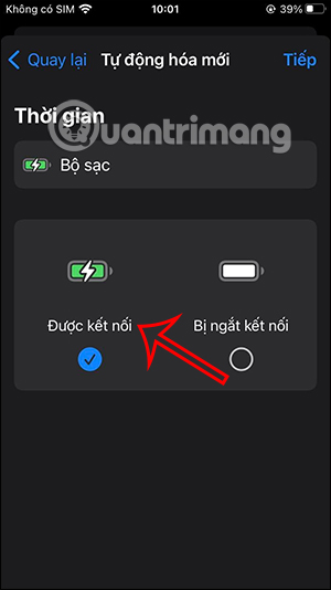 Chọn kết nối khi sạc pin iPhone