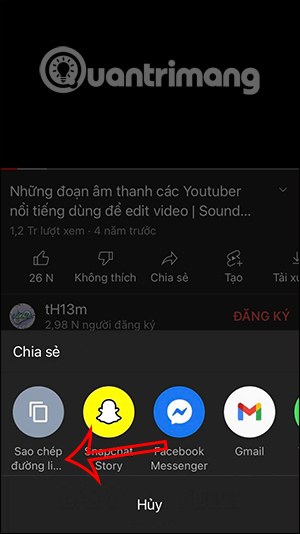 Sao chép đường liên kết YouTube