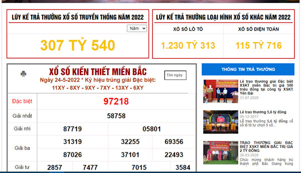 Trang web của hội đồng xổ số kiến thiết miền Bắc