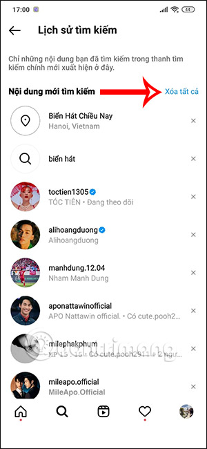 Xóa lịch sử tìm kiếm Instagram