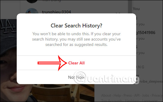 Xóa tất cả tìm kiếm Instagram PC