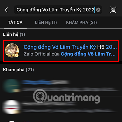Tìm Cộng đồng Võ Lâm Truyền Kỳ H5 2022 trên thanh Tìm Kiếm