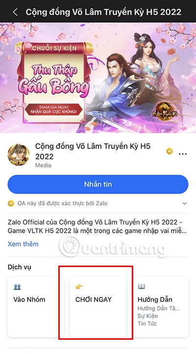 Bấm CHƠI NGAY để truy cập vào VLTK H5 2022.