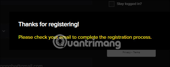 Thông báo xác nhận tài khoản