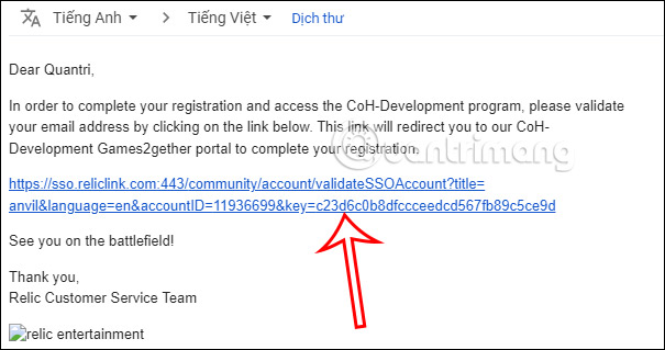 Email xác nhận tài khoản tài khoản