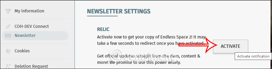 Nhấn Activate kích hoạt tài khoản