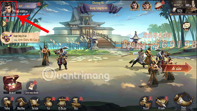 Nhấn vào avatar nhân vật bên trên góc trái màn hình.