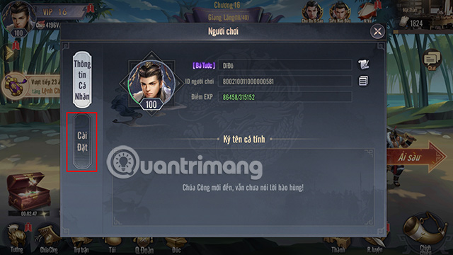 Chọn mục Cài đặt.