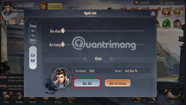 Tiếp tục chọn mục Mã đổi.