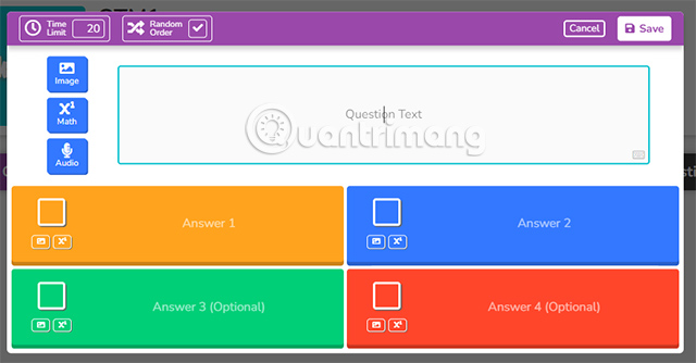 Chọn Add Question và thiết lập bộ câu hỏi
