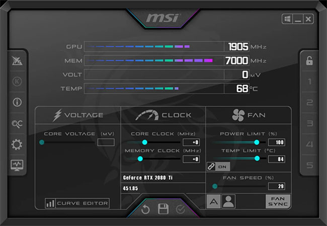 Giao diện MSI Afterburner
