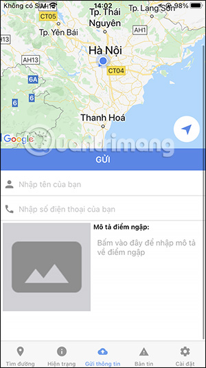 Gửi thông tin điểm ngập trên HSDC Maps