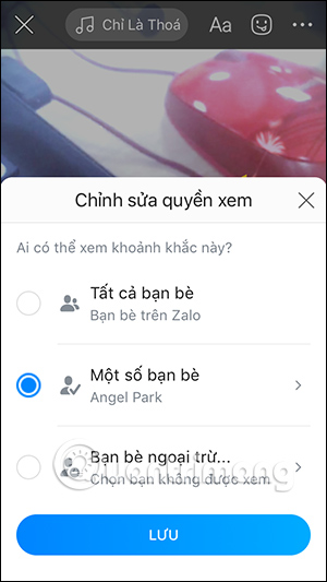 Chọn quyền xem video khoảnh khắc Zalo