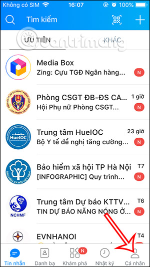 Truy cập cá nhân Zalo