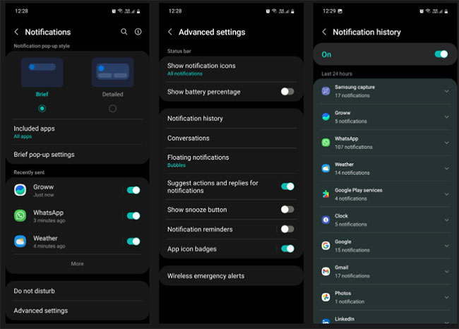 Truy cập lịch sử thông báo