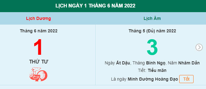 Xem lịch ngày 1/6/2022.
