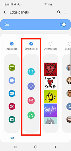 Kích hoạt bảng "Smart select" nếu bạn muốn cắt trước khi chụp ảnh màn hình