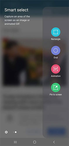 Bảng "Smart select" cho phép bạn chỉ chụp một phần của màn hình