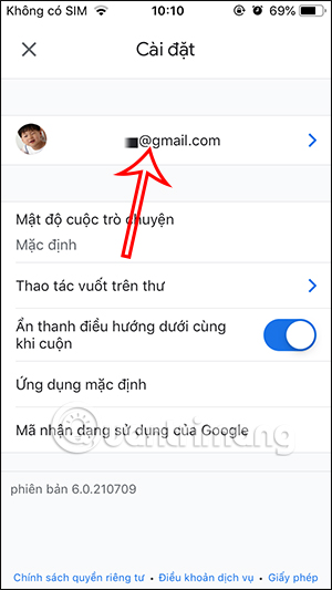 Chọn tài khoản Gmail