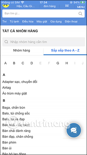 Phân loại mặt hàng DienMayXanh