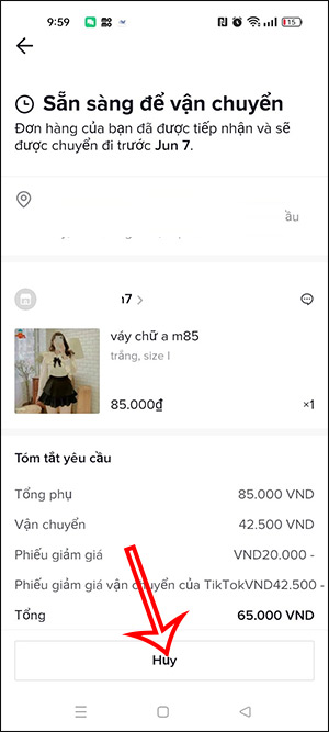 Chọn lý do hủy đơn hàng TikTok Shop