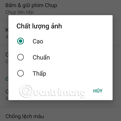 Chọn Chất lượng cao để hình chụp ra được tốt hơn