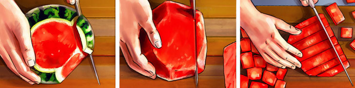 Cắt đôi quả dưa hấu