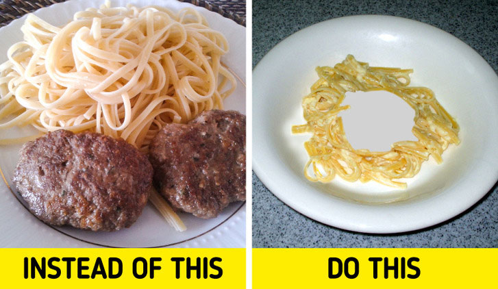 Xếp thức ăn đầy đĩa lò vi sóng