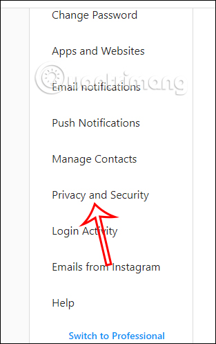 Select Privacy and Security Instagram PC