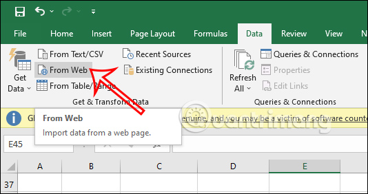 Công cụ From Web Excel