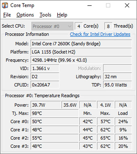 Giao diện Core Temp