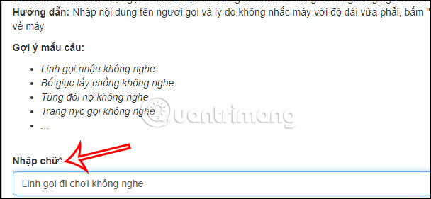 Nội dung từ chối cuộc gọi