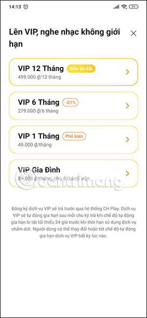 Mua gói VIP Zing MP3