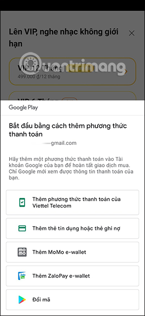 Chọn phương thức thanh toán